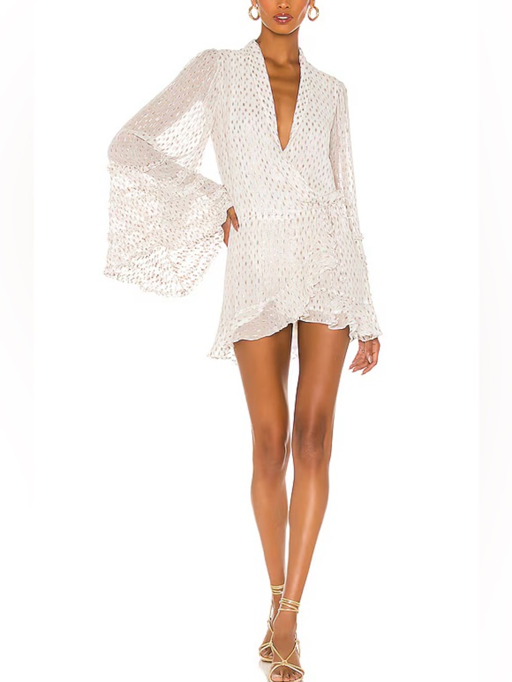 Rococo Sand noo short Ivory Textured V-Neck Mini Dress